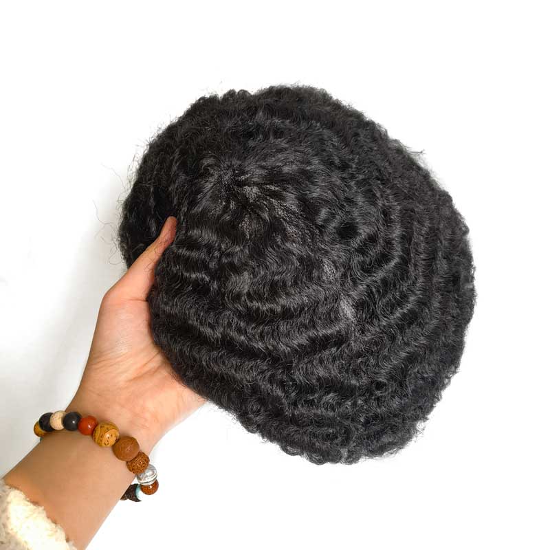 100% Human Hair Unit Hand Made Full Lace Afro Curly Wave Men Hairpiece Toupee