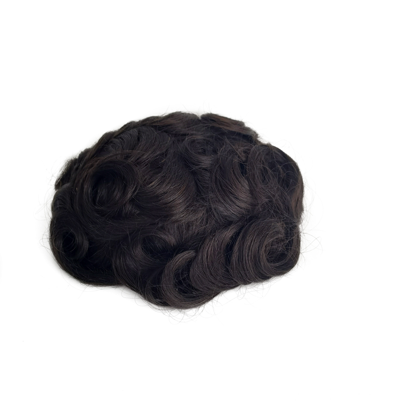 Fine Mono Lace Top Base Human Hair Men Toupee with Poly Coating