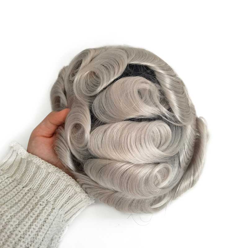 Black Ombre Gray Human Hair Men Toupee