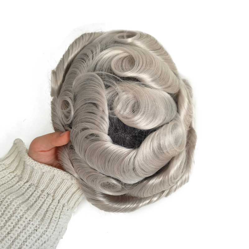 Black Ombre Gray Human Hair Men Toupee